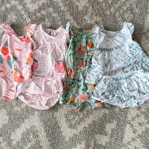 3 outfits and 1 swimsuit. Size 12 months. Carters.